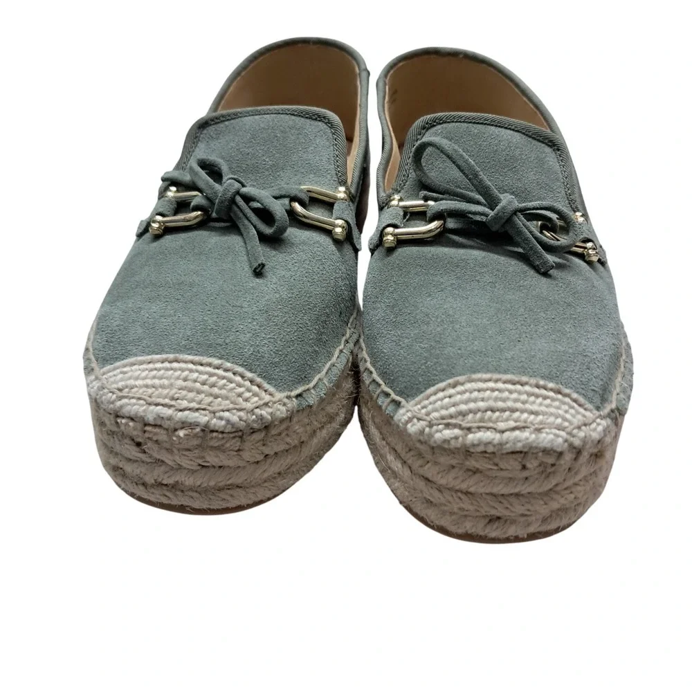 Talbots Quinn Bow Suede Platform Espadrilles Women's 6.5 Sage Green Leather‎